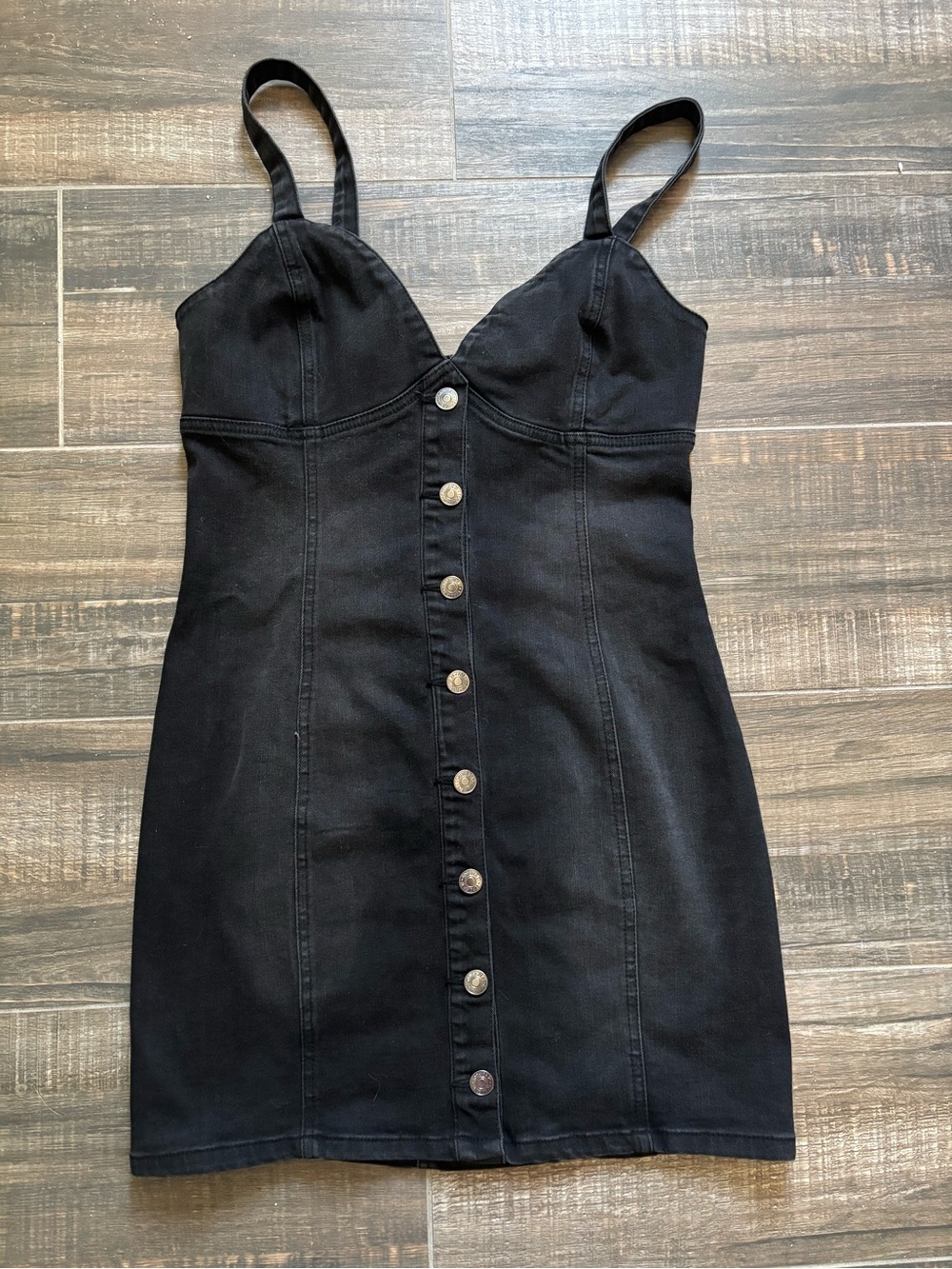 Forever 21 Black Denim Button Up Bodycon Mini Dress